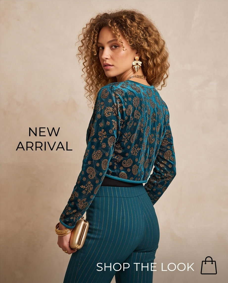 GILDED PAISLEY STRETCH VELVET SHRUG