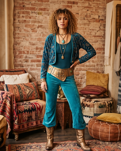 GILDED PAISLEY STRETCH VELVET SHRUG