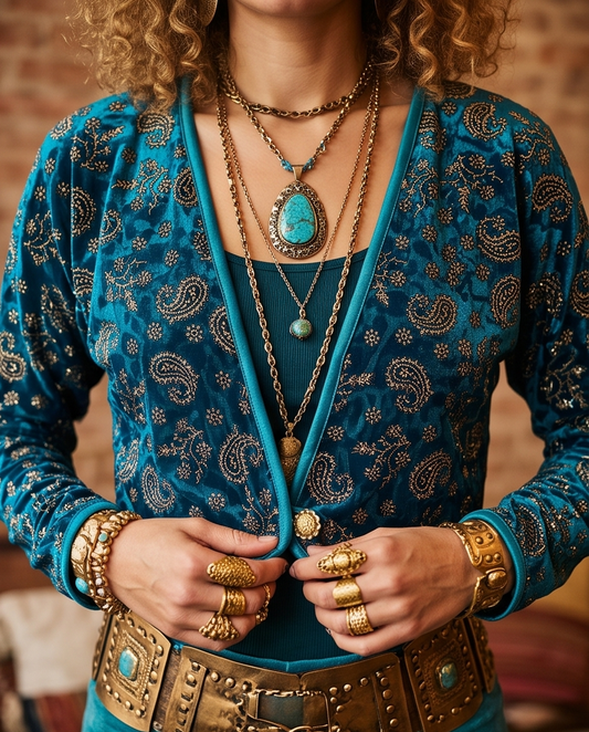 GILDED PAISLEY STRETCH VELVET SHRUG