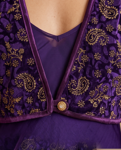 GILDED PAISLEY STRETCH VELVET SHRUG
