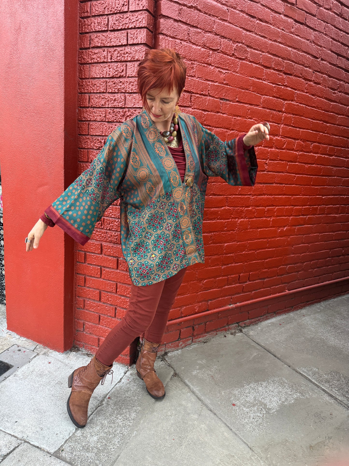 DEEP TEAL TILE PRINT KIMONO