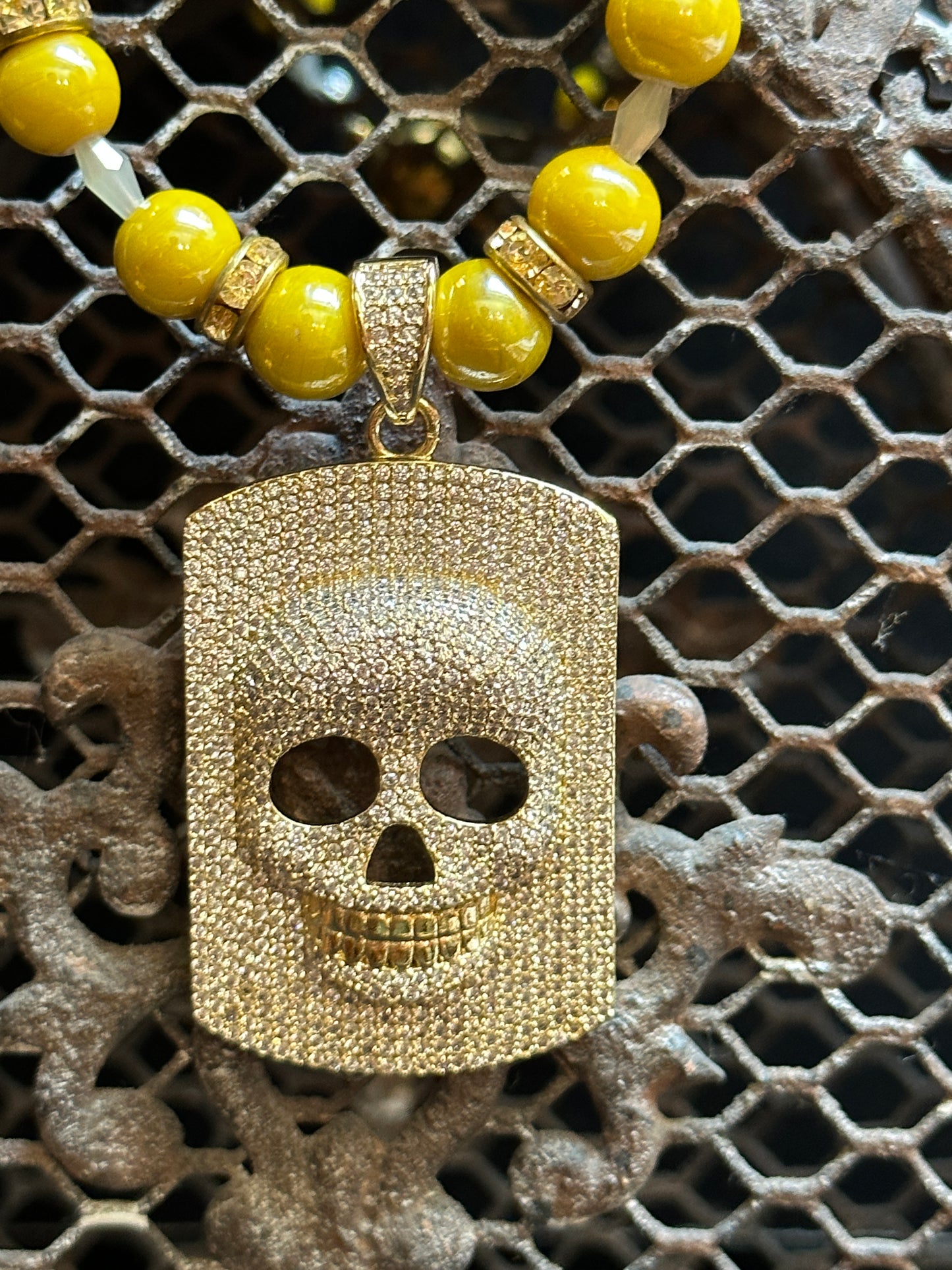 YELLOW FELLOW BLING SKULL NECKLACE