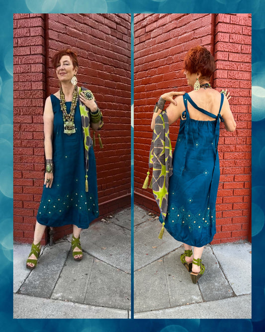 PEACOCK BLUE SLOUCH SLIP DRESS