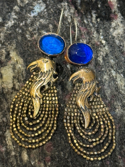 BEADED BRASS BLUE BIRDS