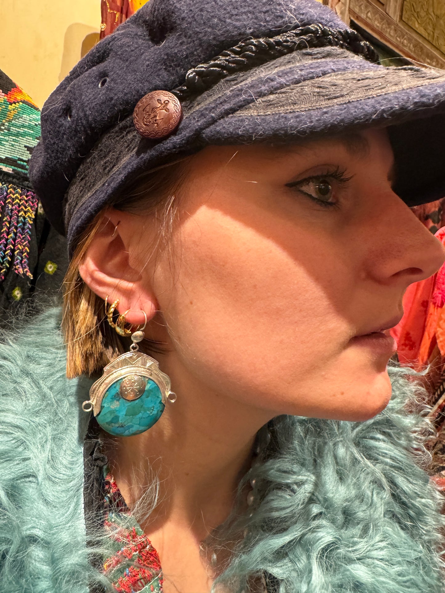 EXCEPTIONAL SILVER TURQUOISE TUAREG EARRINGS