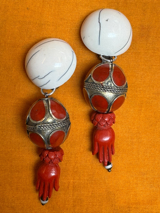 RED PRAYER HANDS CLIP ON EARRINGS