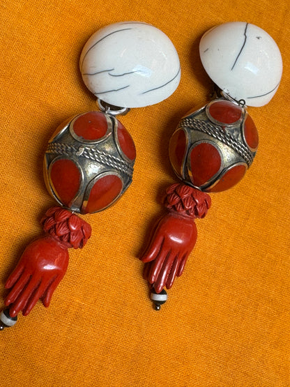 RED PRAYER HANDS CLIP ON EARRINGS