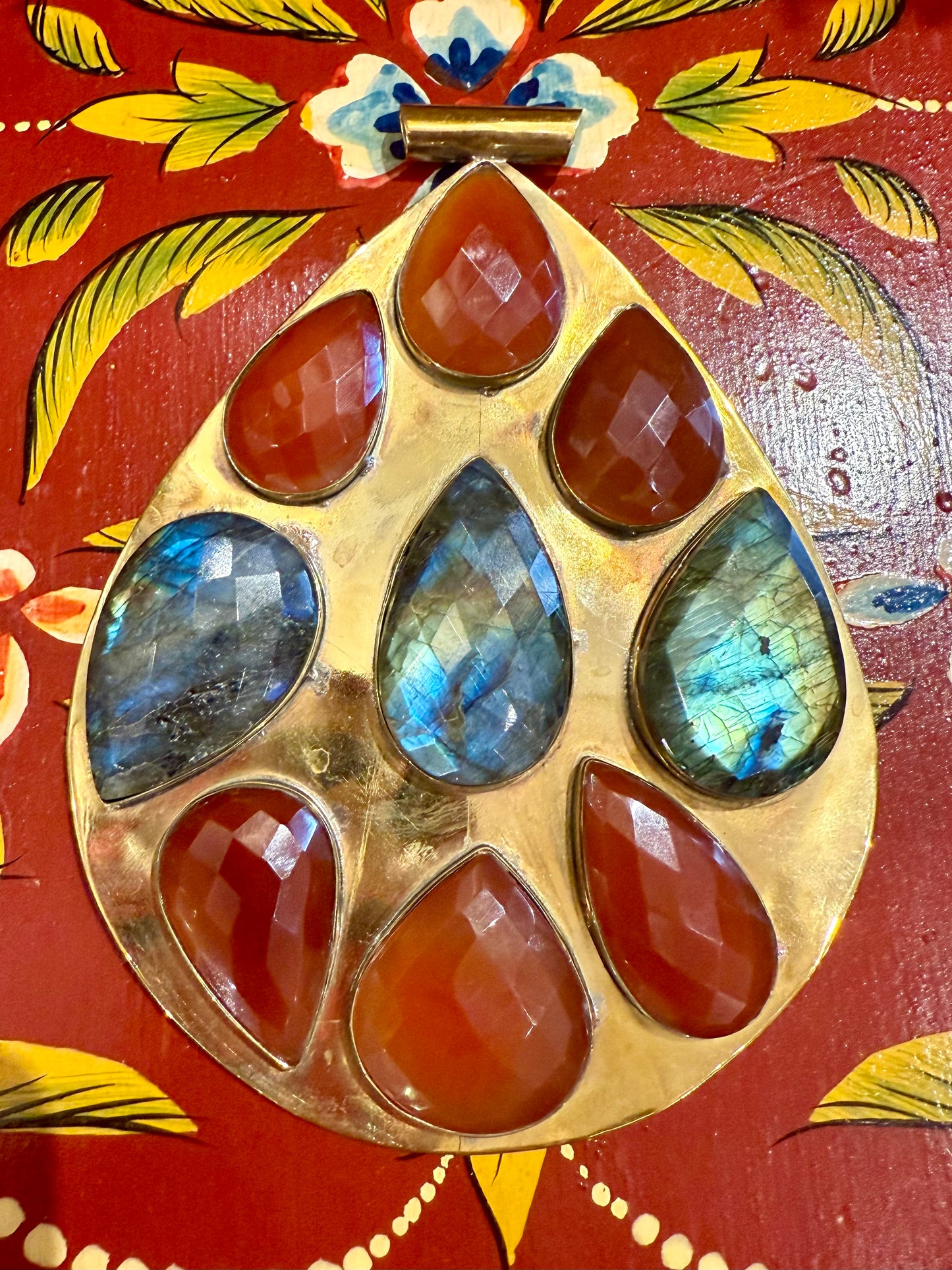 COLOSSAL GEMSTUDDED TEARDROP BRASS PENDANT