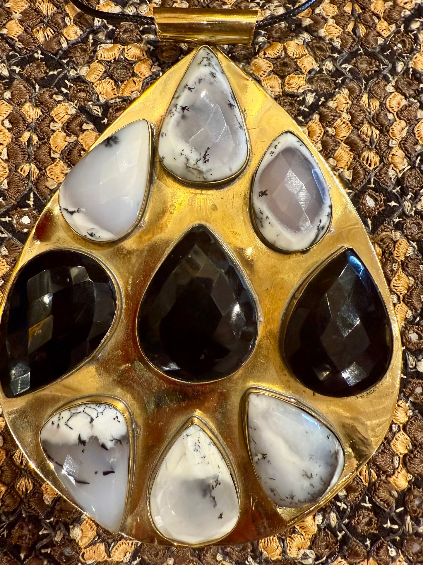 COLOSSAL GEMSTUDDED TEARDROP BRASS PENDANT