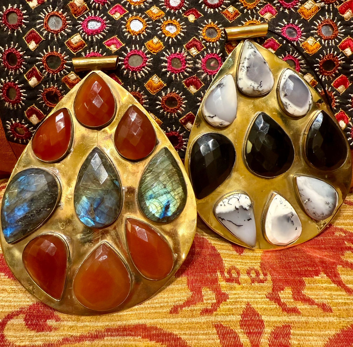 COLOSSAL GEMSTUDDED TEARDROP BRASS PENDANT