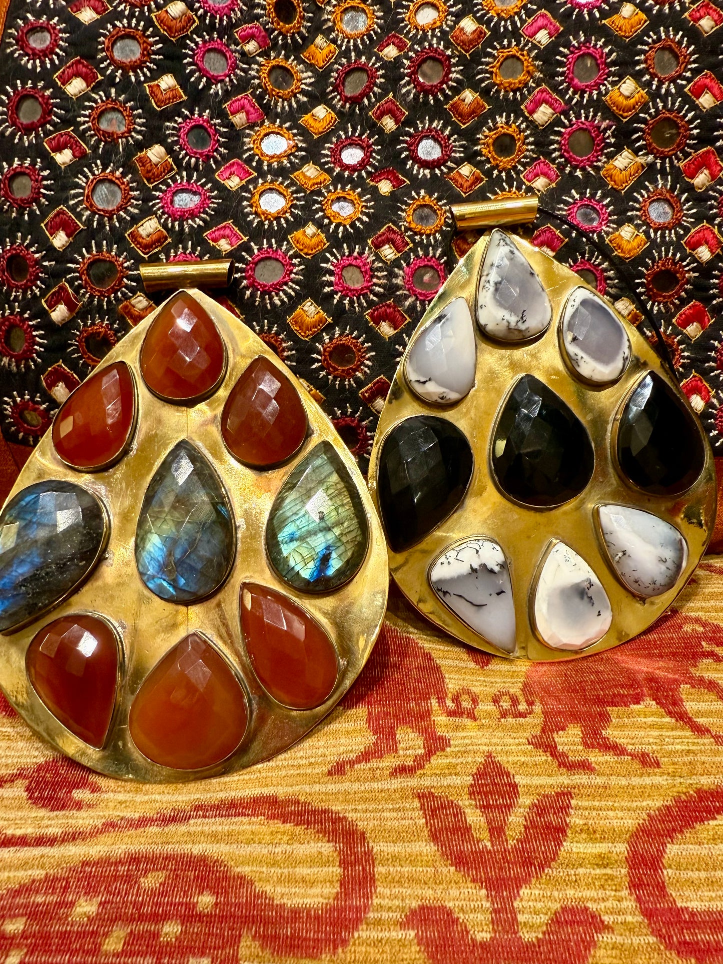 COLOSSAL GEMSTUDDED TEARDROP BRASS PENDANT