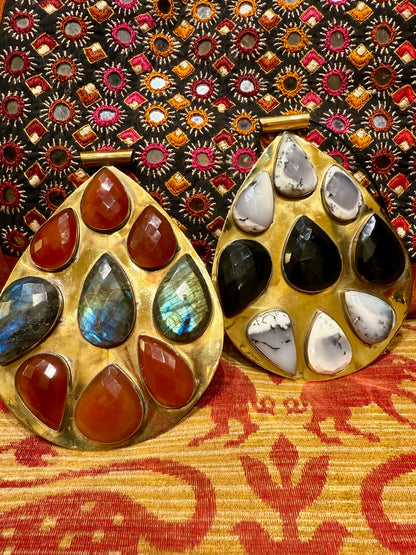 COLOSSAL GEMSTUDDED TEARDROP BRASS PENDANT