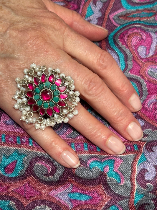 PINK BLING PEARL RING