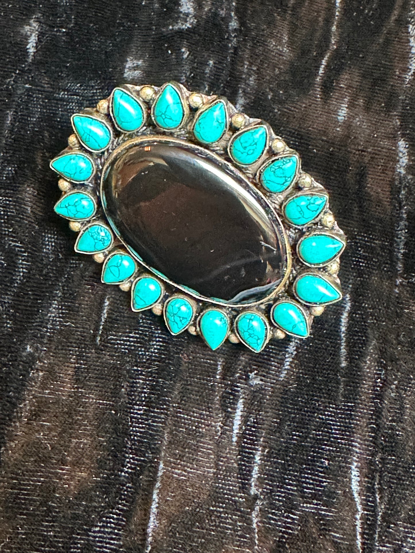 BLACK AGATE TURQUOISE PORTRAIT RING