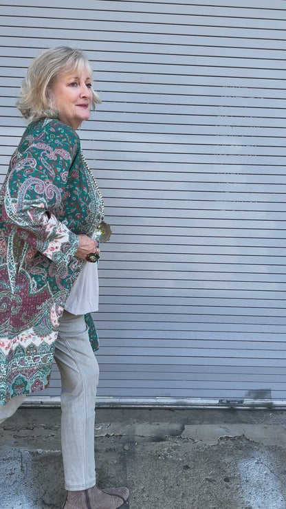 TEAL KASHMIRI WOOL BROCADE COAT