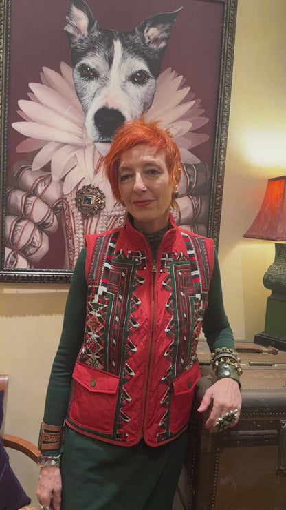 UPCYCLED RED AFGHAN EMBROIDERED VEST