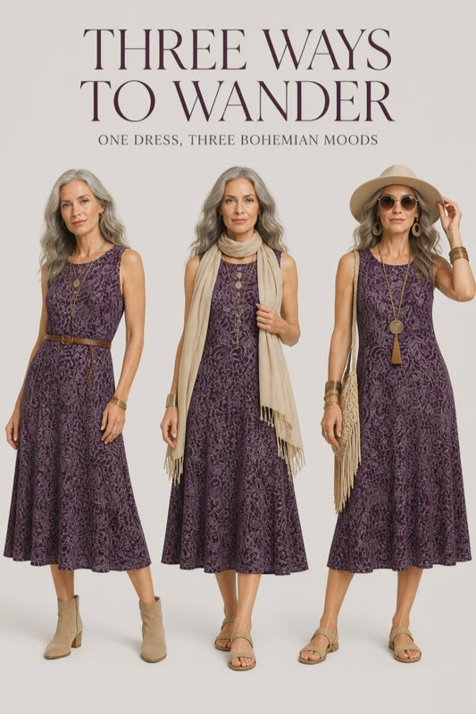 PLUM LACE PRINT COTTON SLIP DRESS