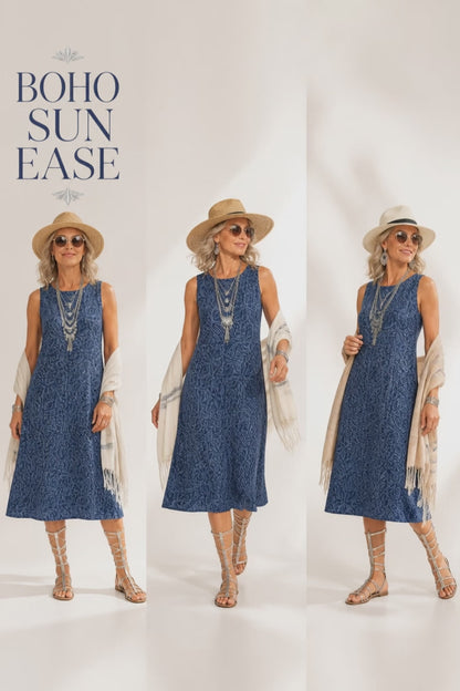 BLUE BANDHANI TILE PRINT SUMMER SLIP DRESS