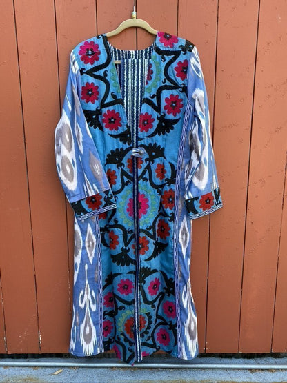 Upcycled Suzani ikat coat long full-length sleeves robe tie Andrea Serrahn Serrahna