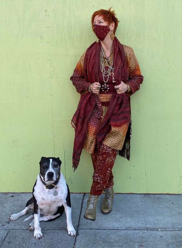 Hand dyed silk bandhani duster ombre shades of desert sand rust merlot Andrea Serrahn Serrahn