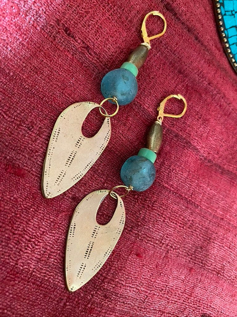 Turquoise brass carnelian agate chandelier necklace earrings Andrea Serrahn Serrahna