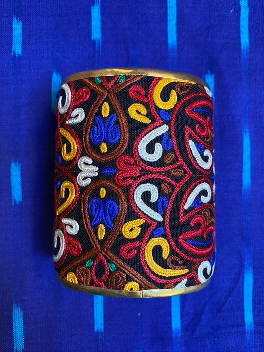 Brass textile Turkomen textile cuff Andrea Serrahn Serrahna