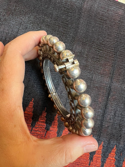 Rajastani tribal silver hinged bracelet sterling repoussé work Andrea Serrahn Serrahna