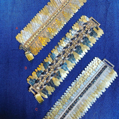 Brass gunmetal fish scale wrist wrap bracelets Andrea Serrahn Serrahna
