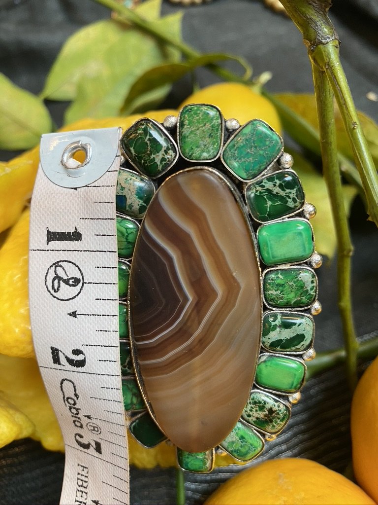 Jumbo agate malachite base metal statement ring Andrea Serrahn Serrahna