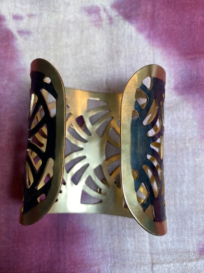 Rainbow tourmaline laser cut brass rhodium plated ooak cuff Andrea Serrahn Serrahna