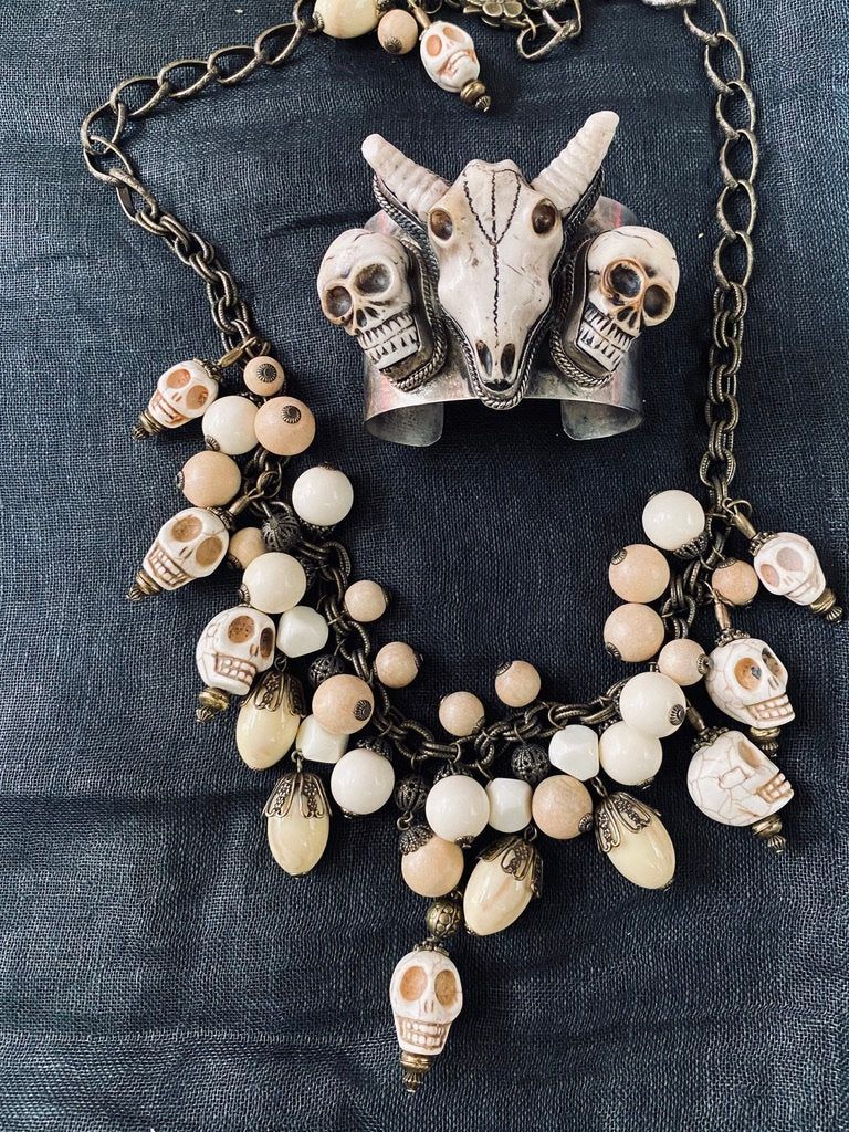 Skull Necklace Gem studded Cranium Skull Jewelry Longhorn Day of the Dead kali Andrea Serrahn Serrahna