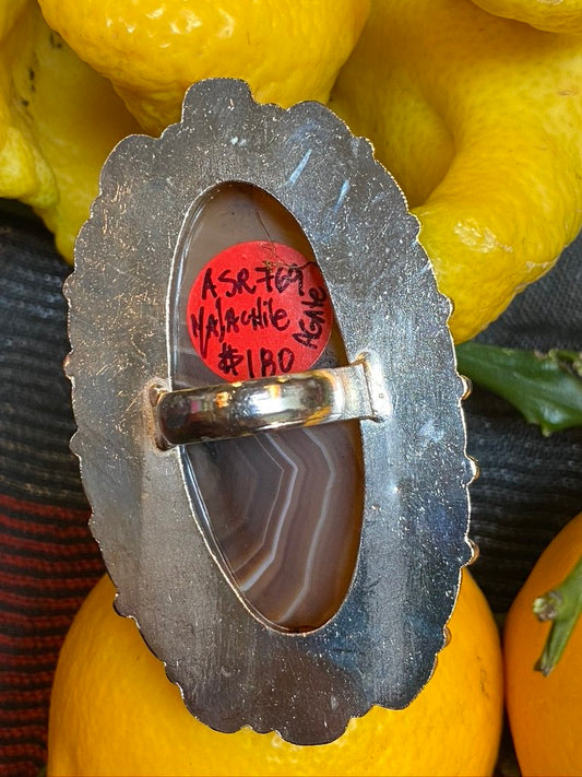 Jumbo agate malachite base metal statement ring Andrea Serrahn Serrahna