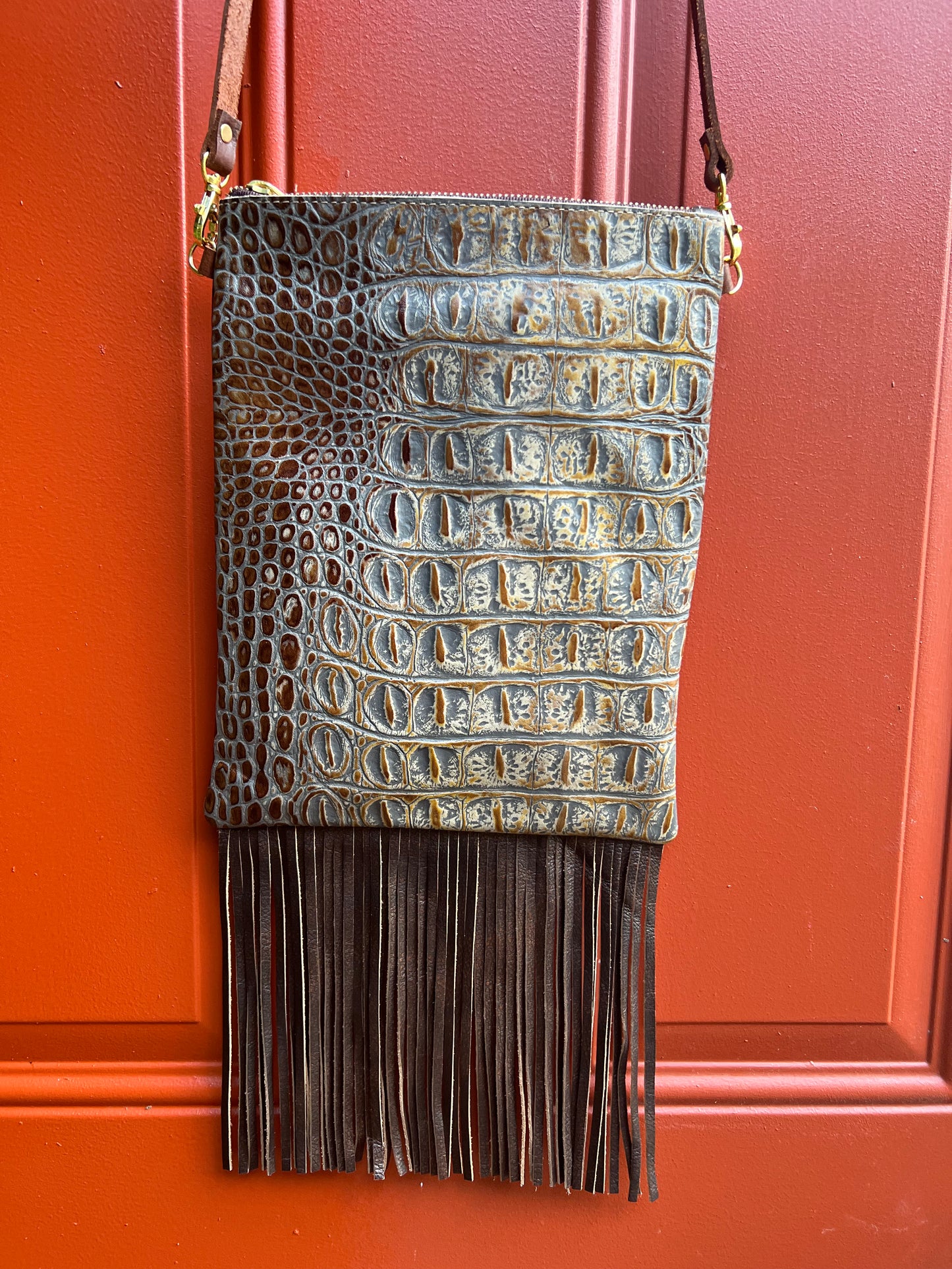 LEOPARD, CROC, FUR LEATHER CROSSBODY FRINGE BAGS