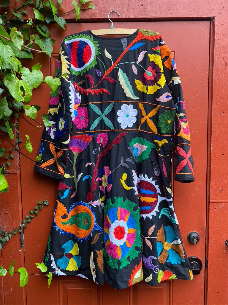 Fleur en noir coat pockets suzani textile a-line coat Andrea Serrahn Serrahna