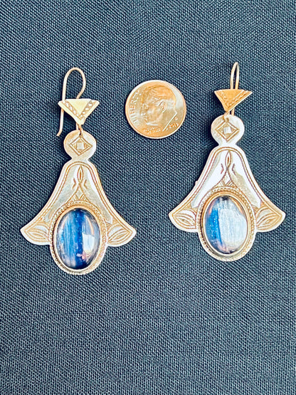 Etched sterling silver Tuareg tribe gemstone earrings Andrea Serrahn Serrahna