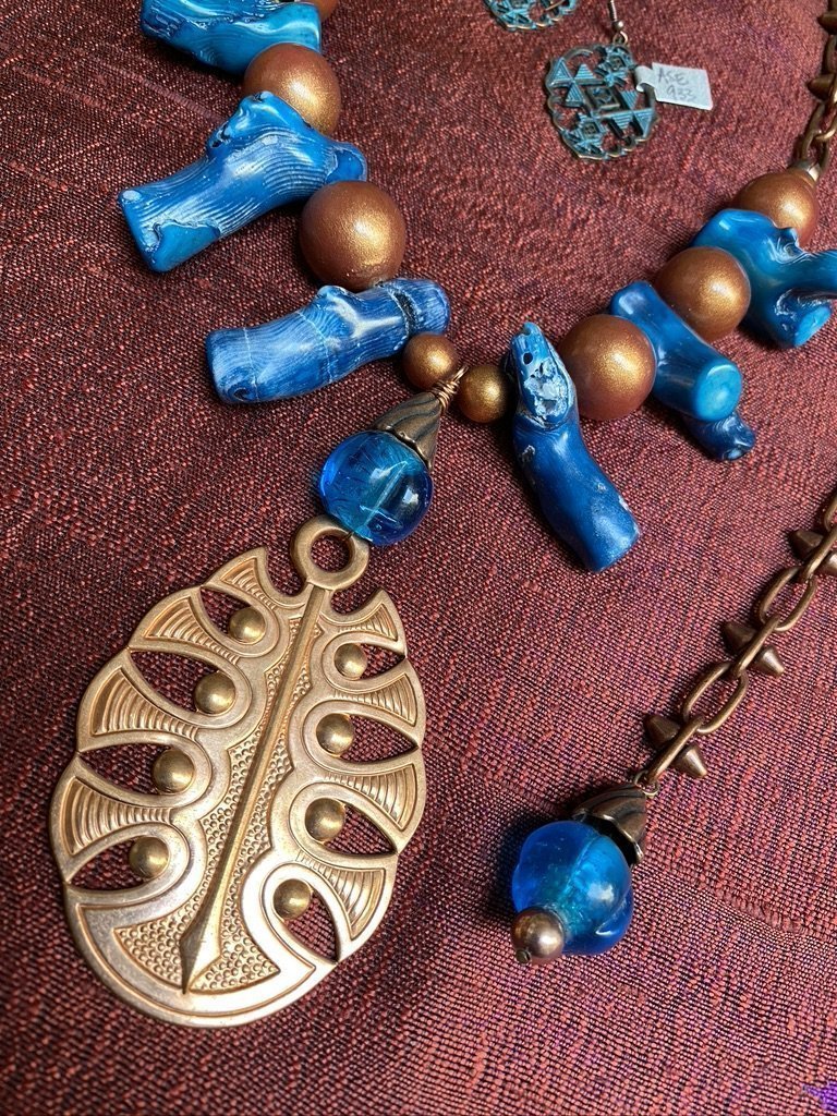 Copper Patina Agean blue Coral Vintage look jewelry Andrea Serrahn Serrahna