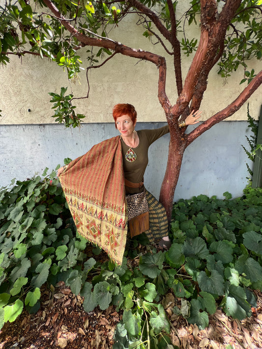 REVERSIBLE HAND-QUILTED SILK SHAWL: AUTUMN PALETTE