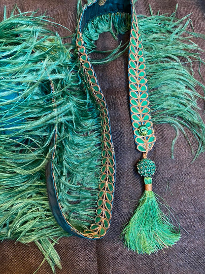 Marabou feather boa kelly green silk trim crocheted tassels Andrea Serrahn Serrahna