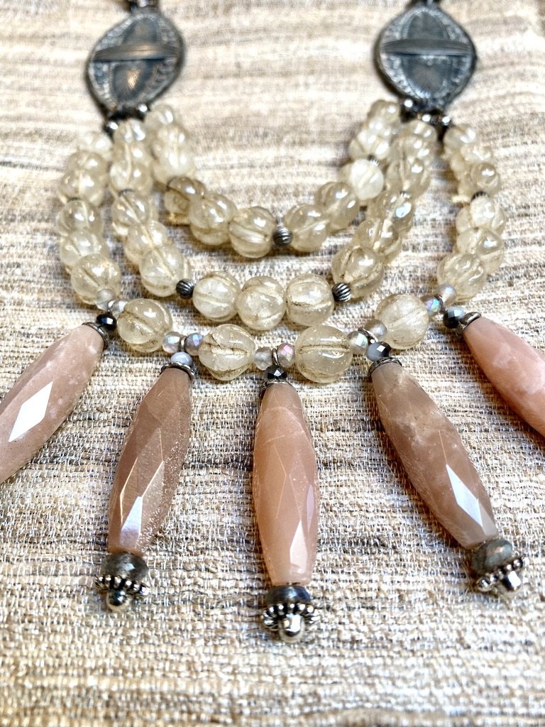 Peach moonstone silver crystal melon pyrite Andrea Serrahn Serrahna