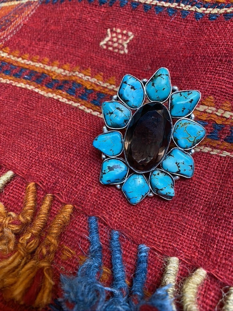 Portrait turquoise smokey quartz ring Andrea Serrahn Serrahna