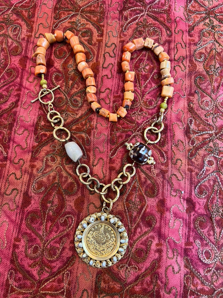 CORAL & COIN NECKLACE