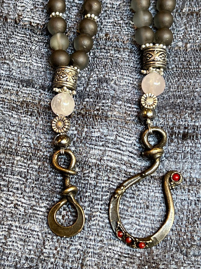 Vintage Raj Pendant rose quartz sterling silver necklace Andrea Serrahn Serrahna