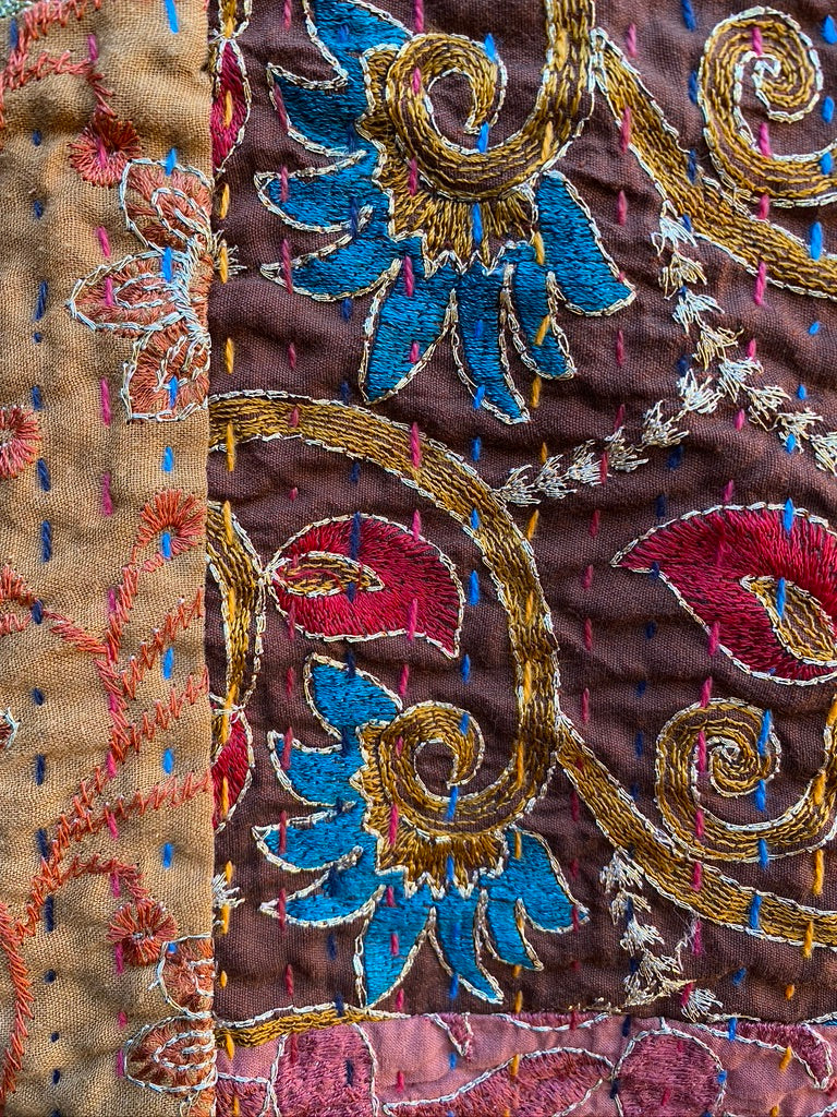 Patchwork coat hand embroidered nehru coallar Andrea Serrahn Serrahna