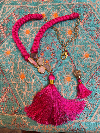 Silky cord braided druzy pendant necklace Andrea Serrahn Serrahna