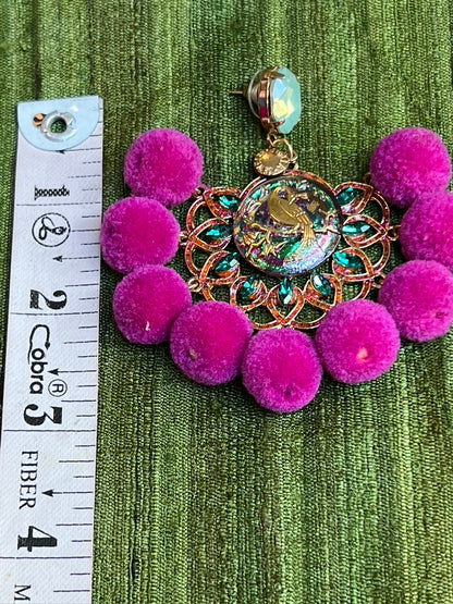 Peacock vintage glass pompon post earrings Andrea Serrahn Serrahna