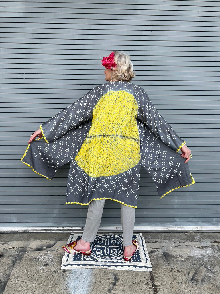 Big Circle Bandhani Coat cotton shibori button front Andrea Serrahn Serrahna