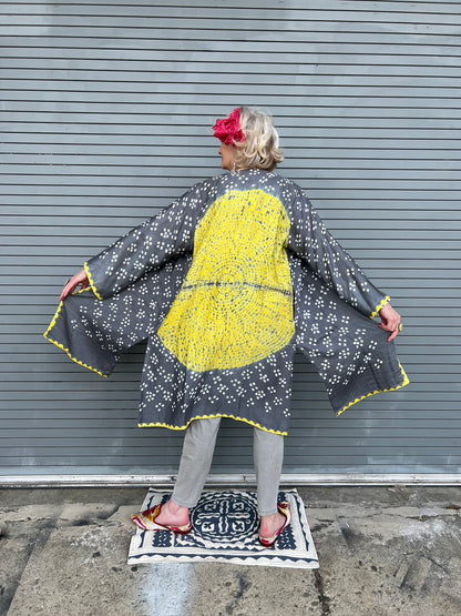 Big Circle Bandhani Coat cotton shibori button front Andrea Serrahn Serrahna