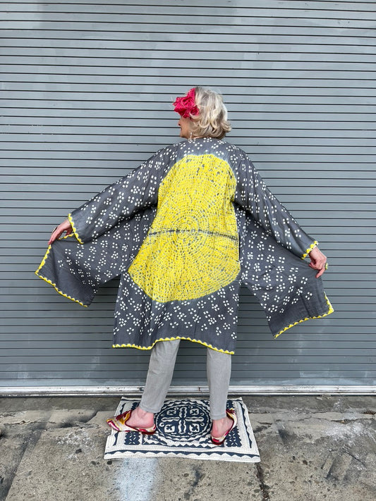 Big Circle Bandhani Coat cotton shibori button front Andrea Serrahn Serrahna