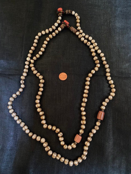 13 and 17 inch single strand knotted dirty pearl necklace Andrea Serrahn Serrahna