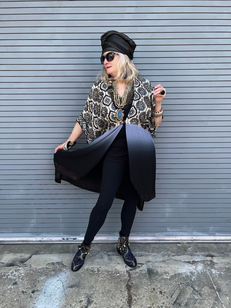 Katya Coatlet silk rayon hand block printed Andrea Serrahn Serrahna
